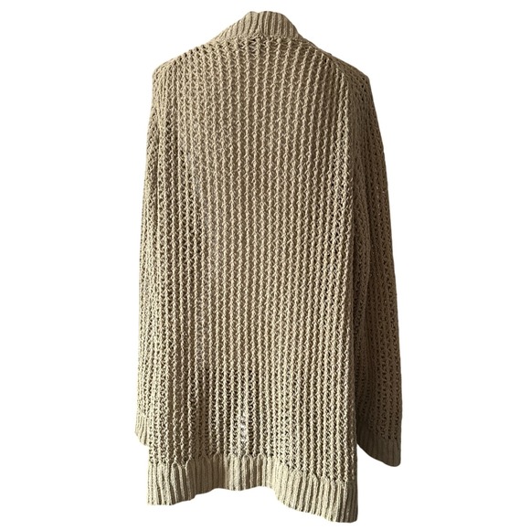 Womens Open Front Knit Cardigan Light Khaki Textured Pockets Long Sleeve XL - Picture 4 of 9